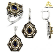 Gümüş Otantik Taşlı Set